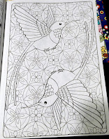 Adult Coloring Book ying-yang humming birds scene stained glass design