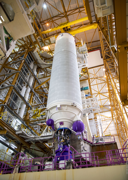 The core stage of the Ariane 5 rocket that will launch NASA's James Webb Space Telescope next month is getting prepped for flight at Europe's Spaceport in French Guiana...on November 6, 2021.