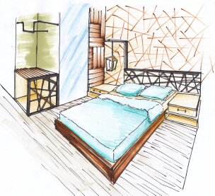  Desain  exterior dan interior  Sketsa  kamar tidur sederhana