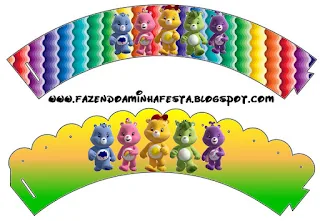 Care Bears with Rainbow Free Printable Cupcake Wrappers.