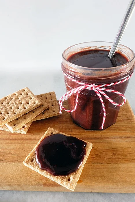 chocolate raspberry jam on graham cracker