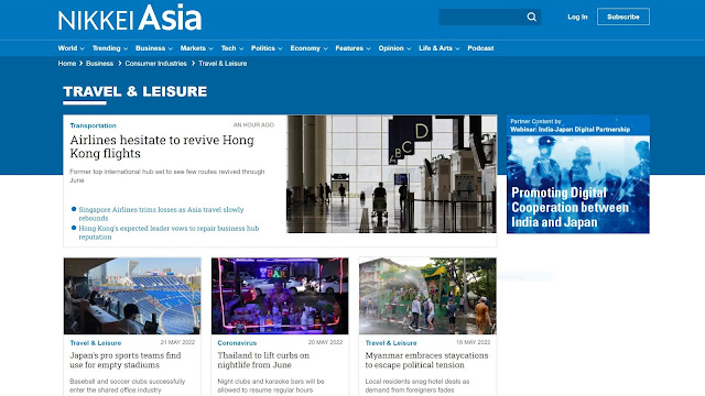 Một góc của chuyên mục Travel & Leisure. Ảnh: Nikkei Asia