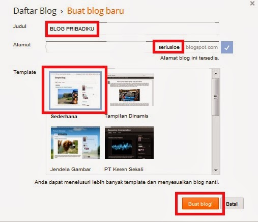 layar formulir pembuatan blog baru