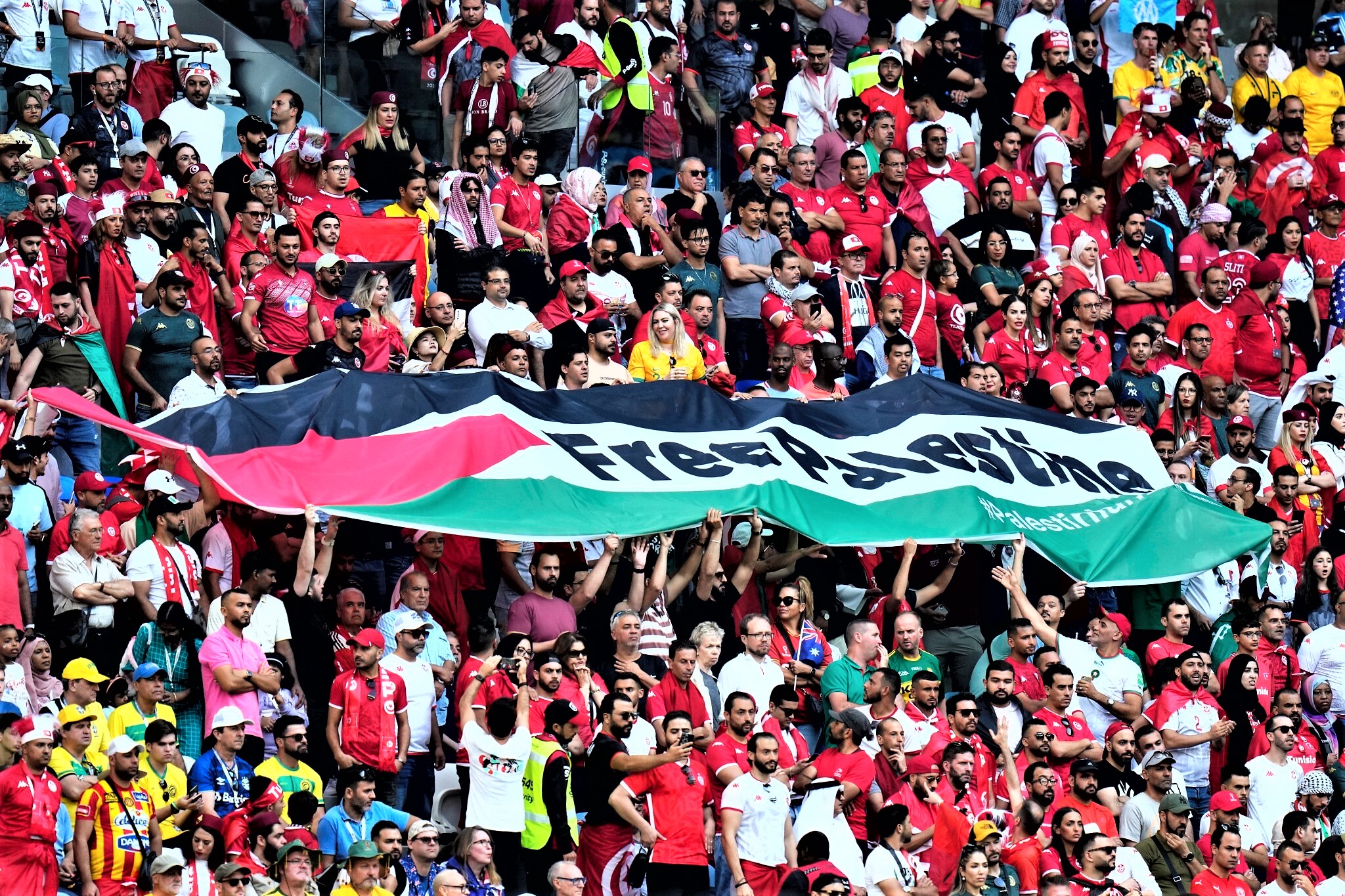 Peoples Hold the Flag of Palestine in FIFA World Cup 2022