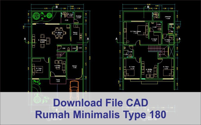 download rumah minimalis type 180 2 lantai file dwg autocad