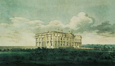 Burnt out shell of the White House (1814) - engraving by W Strickland after watercolour by George Munger - courtesty of the Library of Congress