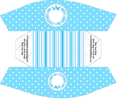 Light Blue Crown in Stripes and Polka Dots  Free Printable Boxes for a Quinceanera Party.