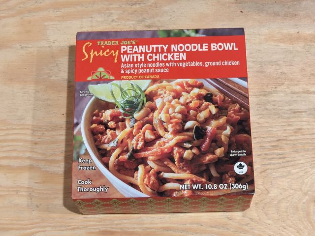 Trader Joe's Spicy Peanutty Noodle Bowl with Chicken packaging.