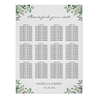  Greenery Eucalyptus Leaves Wedding Seating Chart