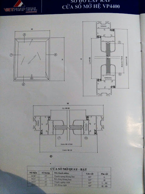 Kết cấu cửa sổ mở quay mở hất hệ 4400-02