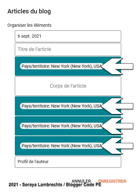 Déplacer l'option de localisation via le panneau de configuration du gadget Blog.