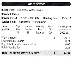 Residential Water Service - 9/13/12-10/14/12 - Jacksonville, FL