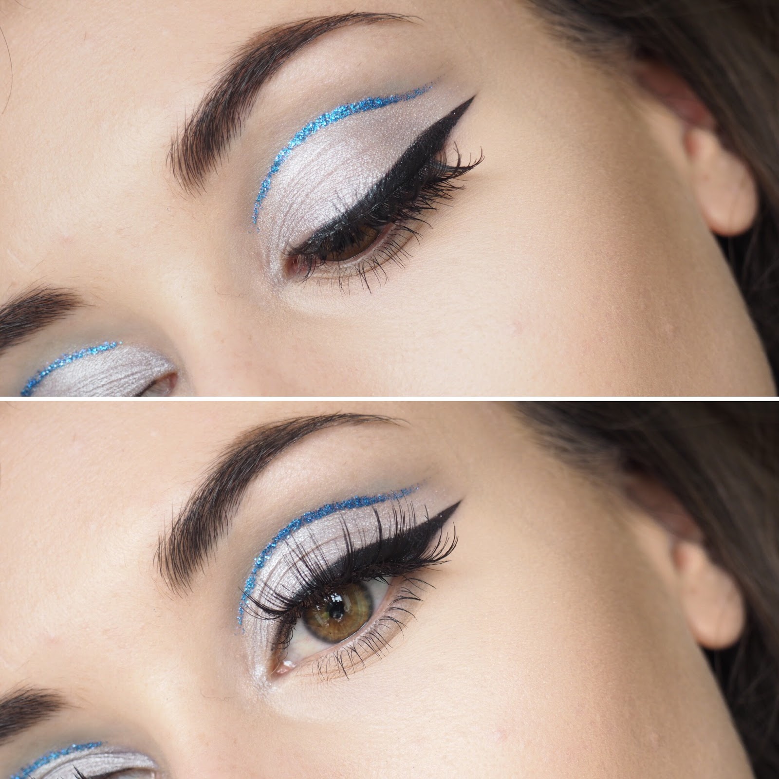 Katie Ann Hall Blue Glitter Cut Crease Makeup  Look