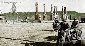 Финские мотоциклисты у станции Алакуртти. Сентябрь 1941 года.