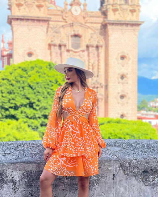 Ivanna Diaz – Most Beautiful Trans Woman Fashion in Orange Mini Dress