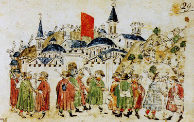 Anónimo, "Peregrinos en Roma durante el jubileo de 1300" (c. 1300)