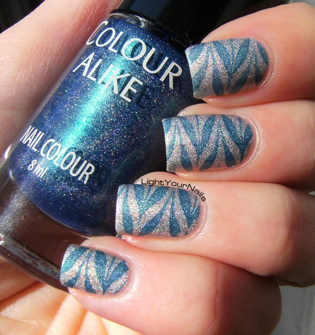 Silver and blue holo stamping with BornPretty BP-41 plate
