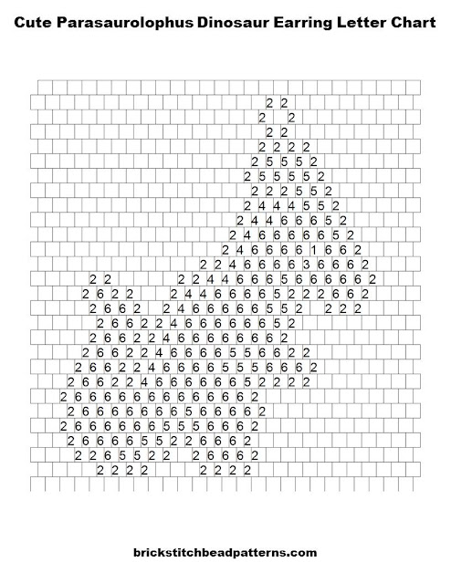 Free Cute Parasaurolophus Dinosaur Earring Brick Stitch Bead Pattern Letter Chart