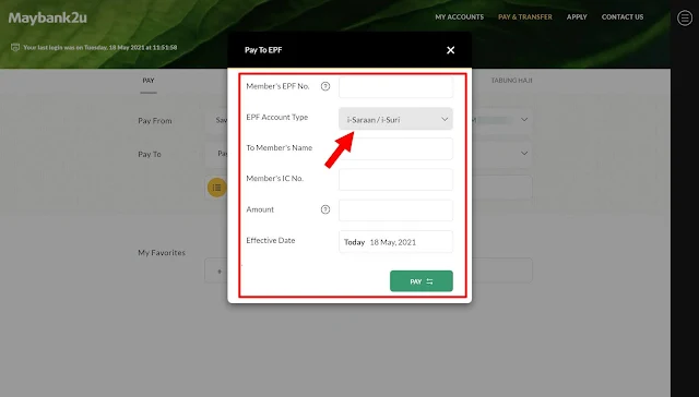 Cara Buat Bayaran i-Saraan KWSP Menggunakan Online Banking Maybank2U