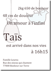 Faire-part de naissance mobile de Pâques oeuf et oiseau