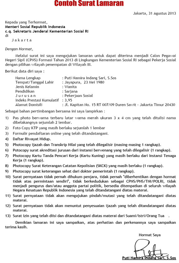 Contoh Surat Lamaran Kerja Dinas Kehutanan Contoh Surat