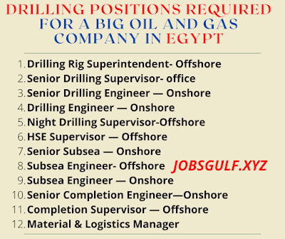 Drilling positions required for a big oil and gas company in Egypt