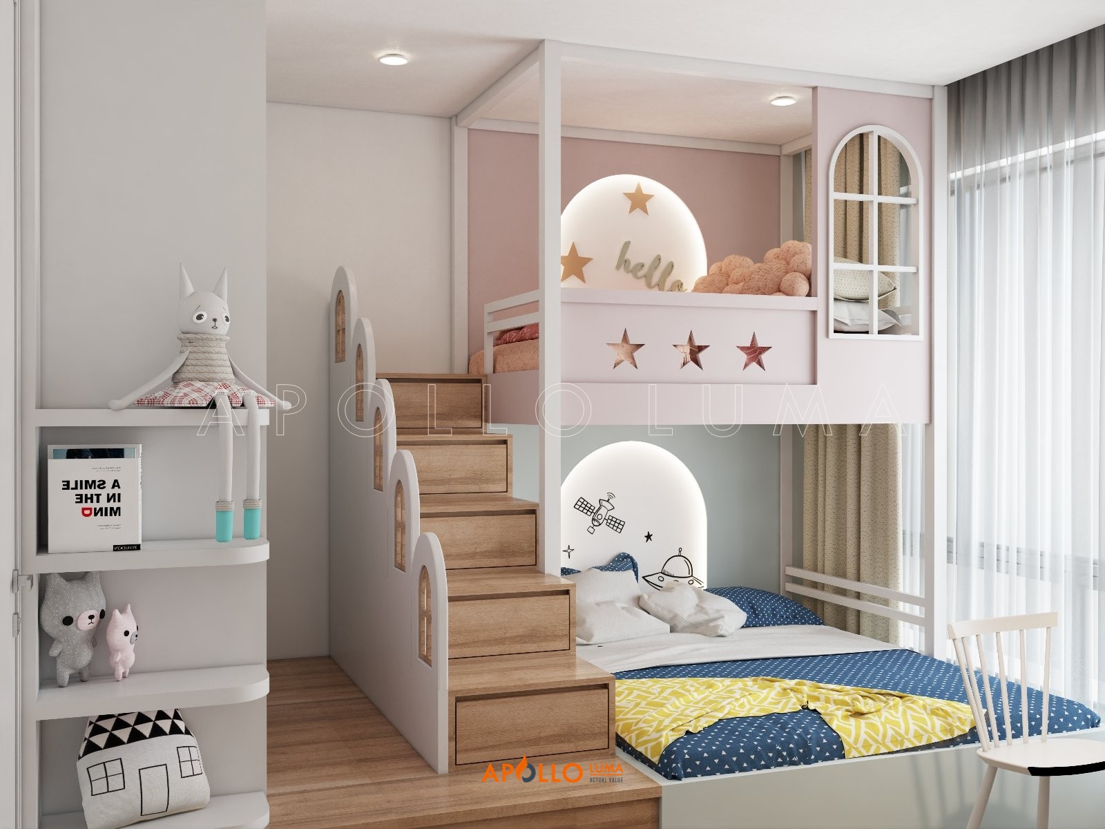 Thiết kế nội thất giường tầng cho bé gái tối ưu