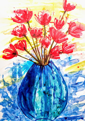 Peony Plant Flowers in a blue Vase | Abstract Still life  By Miabo Enyadike