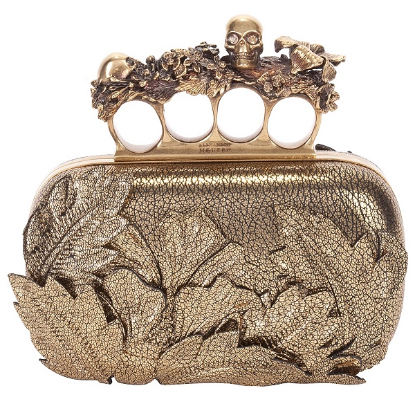 gold box clutch. Gold 3D Flower Knuckle Box