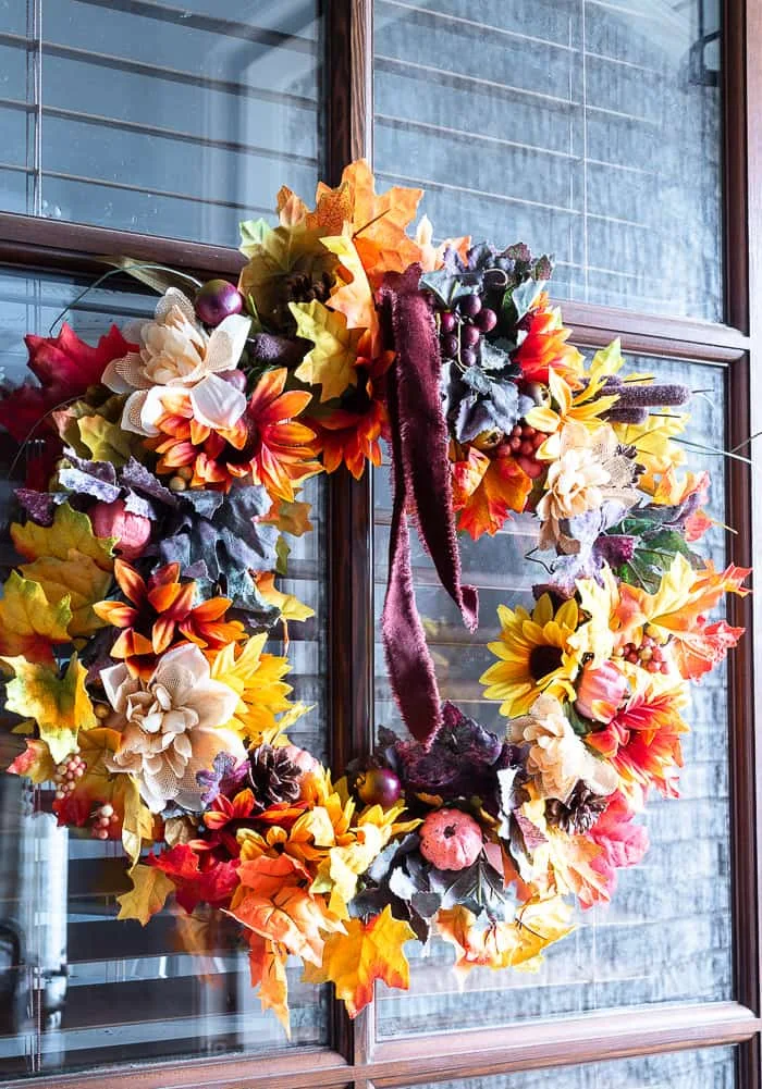 fall wreath, velvet ribbon