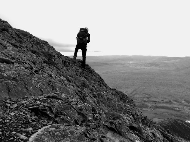 man on ridge Blencathra mountain, Lake District, England