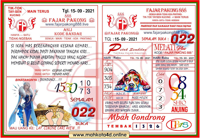 Syair Prediksi Jitu Fajar Pakong 888 Rabu, 15 - September - 2021
