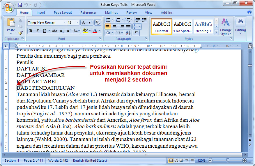 Bukalah file dokumen diatas dan letakkan kursor pada posisi seperti 