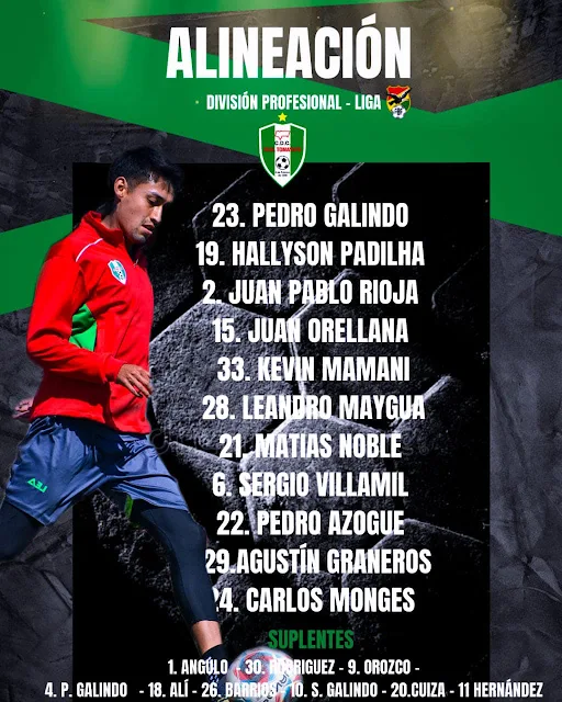 Alineaciones de Vaca Diez vs Real Tomayapo