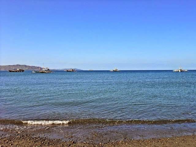 fishing boats moored at a distance from the beach in San Jose Occidental Mindoro