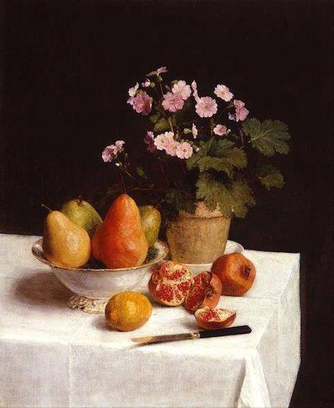 Henri Fantin-Latour (1836-1904) Nature morte avec Primevères, Poires, Grenades et un Citron