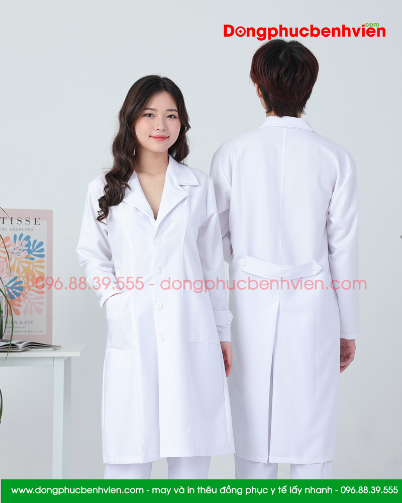 Áo blouse trắng nam - nữ cao cấp chuẩn form - Áo blu dài tay, dáng dài cho bác sĩ, thẩm mỹ viện