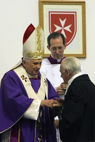 Pope Benedict XVI is welcomed by the FORMER Grand Master of the Order of Malta Fra Andrew Bertie
