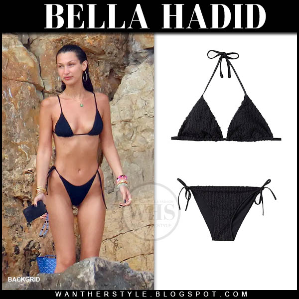 Bella Hadid in black triangle bikini