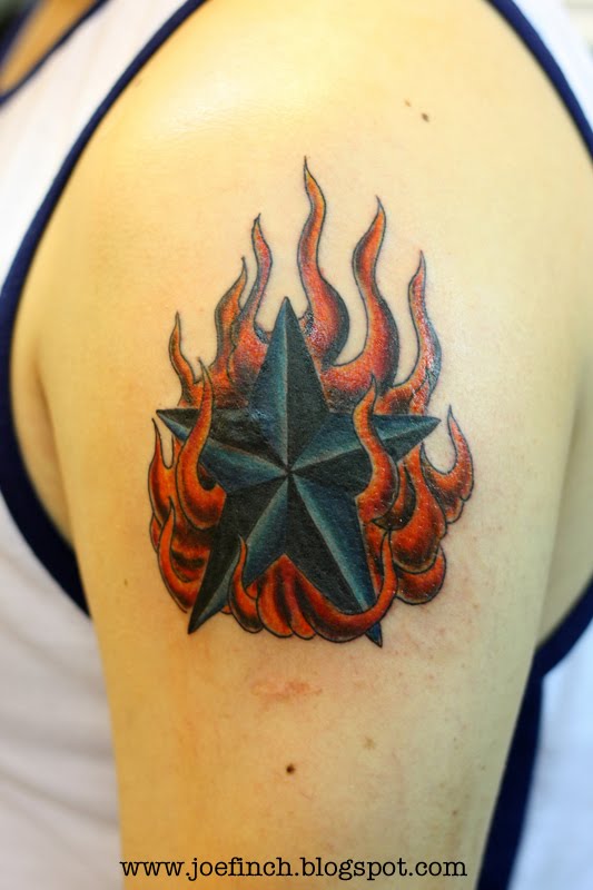 Custom Maori Half Sleeve Tattoo Nautical Star with Flames Tattoo