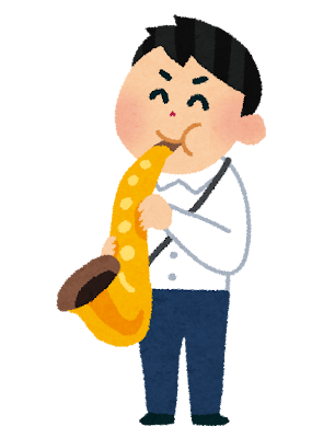 サックスを演奏する男子学生のイラスト（吹奏楽）