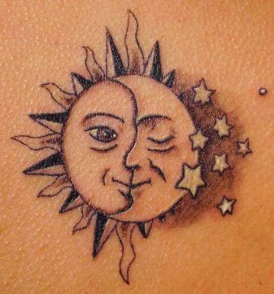 the celestial patterns such as the sun moon and stars make great tattoo