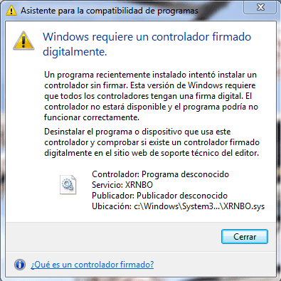 controlador firmado digitalmente