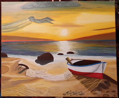 Peinture sur toile Masha Coucher de soleil sur la plage