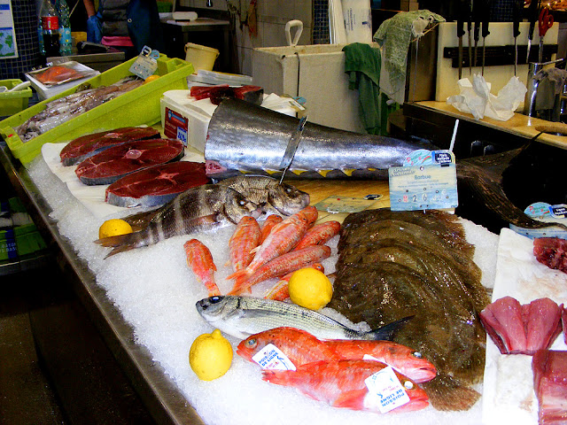 Atlantic bluefin tuna (Fr. thon rouge) and brill (Fr. barbue) in the fish market, Saint Jean de Luz. Pyrenees-Atlantiques. France. Photographed by Susan Walter. Tour the Loire Valley with a classic car and a private guide.