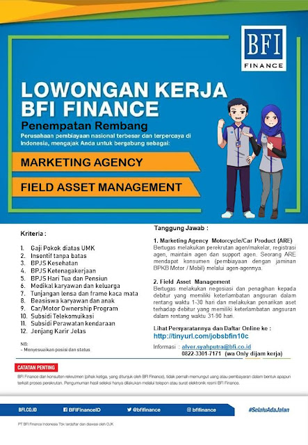 Lowongan Kerja Marketing Agency Dan Field Asset Management PT BFI Finance Indonesia Cabang Rembang