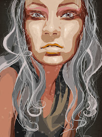 ilustracja na blogi do artykułów do wierszy opowiadań portrety na zamówienie  Urbaniak Katarzyna portrait digital illustration smoke grey hair hipnotizing mesmerizing look