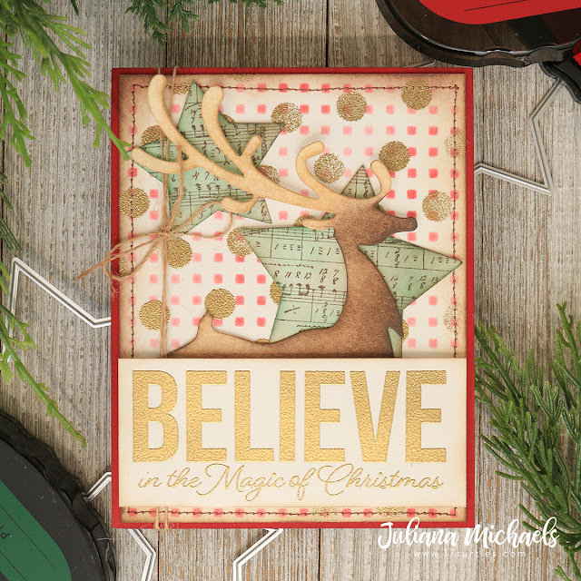 Believe In The Magic Vintage Style Christmas Card featuring Scrapbook.com Exclusive Stencils, Stamps, Dies and Ink by Juliana MIchaels