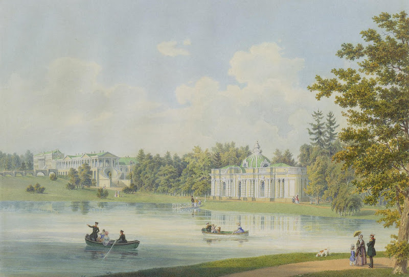Cameron Gallery and Grotto on the Shore of the Pond in Tsarskoye Selo by Ludwig Franz Karl Bohnstedt - Architecture, Cityscape, Landscape Drawings from Hermitage Museum