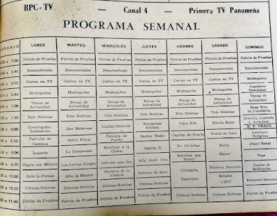 Primera programación de RPC TELEVISIÓN en Marzo de 1960. Obsérvese que los programas iniciaban desde las 4:30 pm  y culminaban a las 11:00 pm.